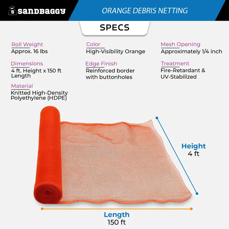 Fire Resistant Debris & Safety Netting | Orange (4 Ft X 150 Ft) 2
