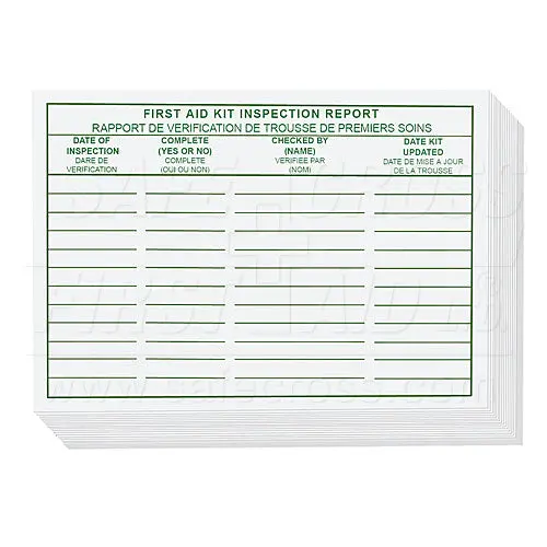 First Aid Kit Inspection Report Cards 1