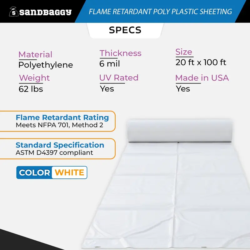 Flame Retardant Poly Plastic Sheeting 6 Mil – 20 Ft X 100 Ft, White | Usa Made 2