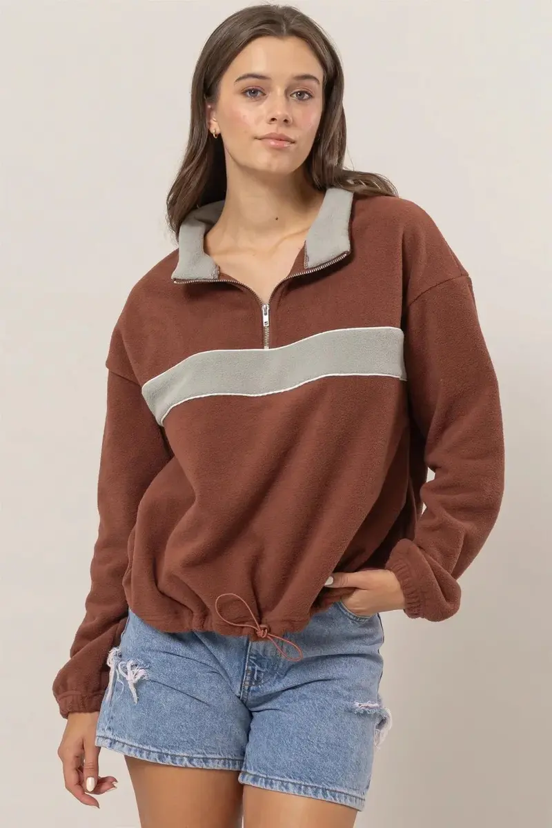 Fleece Color Block Half Zip Sweatshirt 1