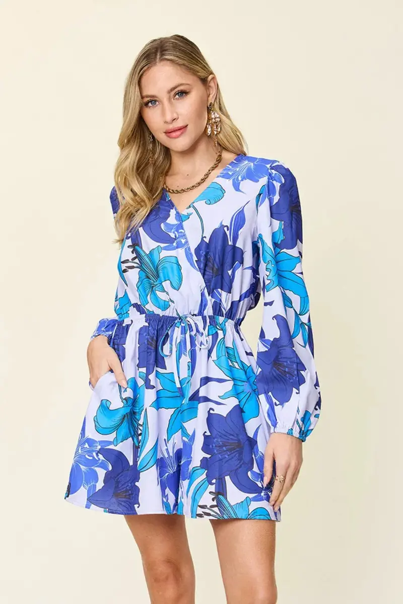 Floral Long Sleeve Romper With Pockets 1