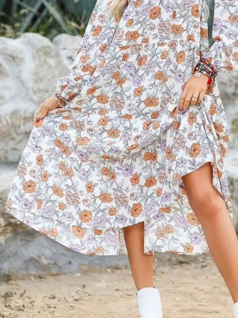 Floral Print Balloon Sleeve Midi Dress 12
