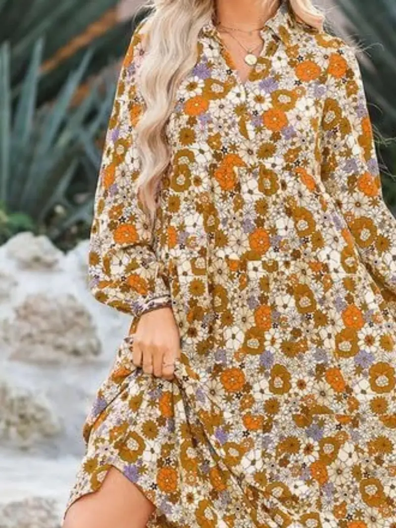 Floral Print Balloon Sleeve Midi Dress 3