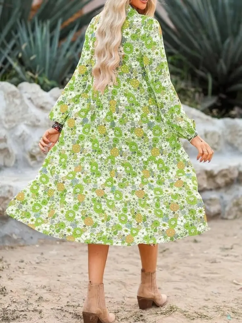 Floral Print Balloon Sleeve Midi Dress 5