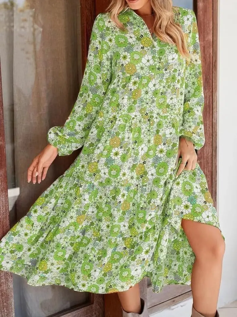 Floral Print Balloon Sleeve Midi Dress 6
