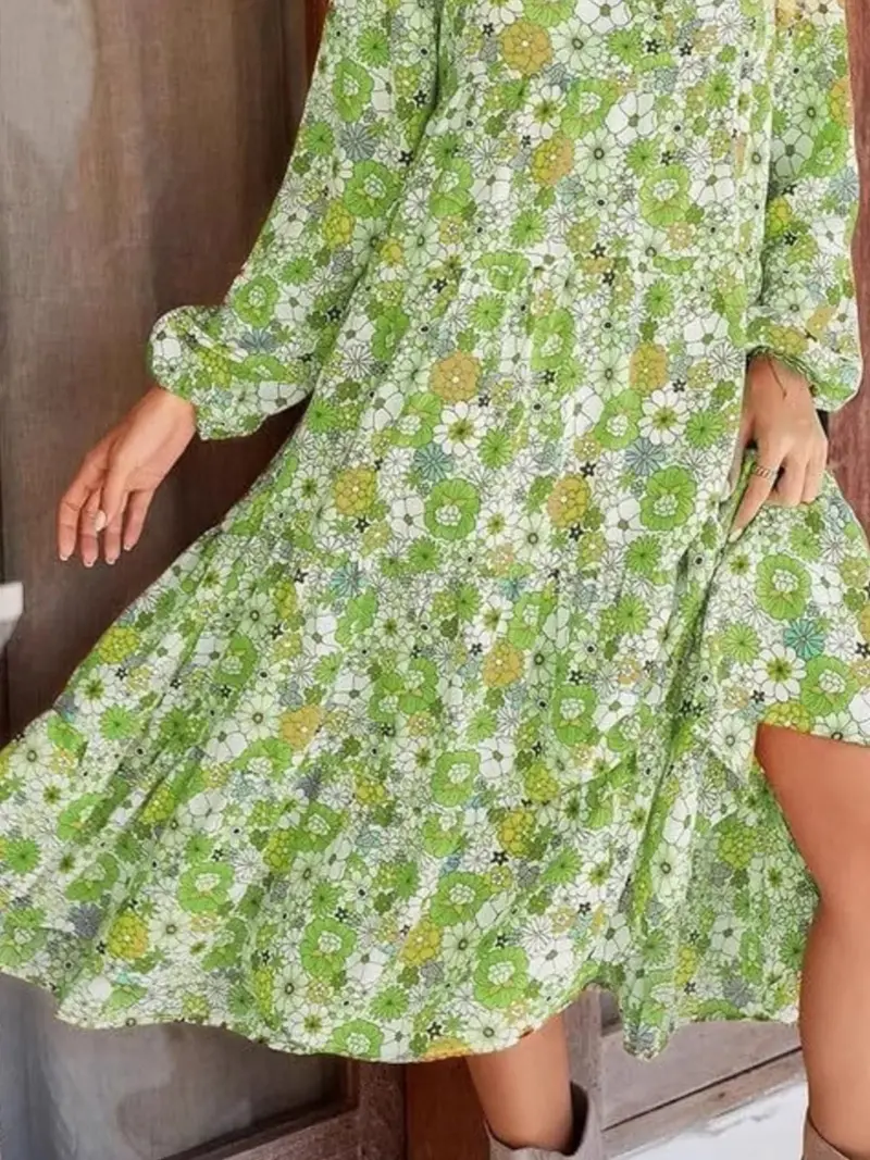 Floral Print Balloon Sleeve Midi Dress 6