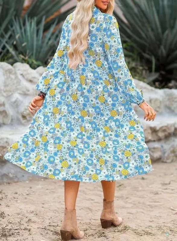 Floral Print Balloon Sleeve Midi Dress 9