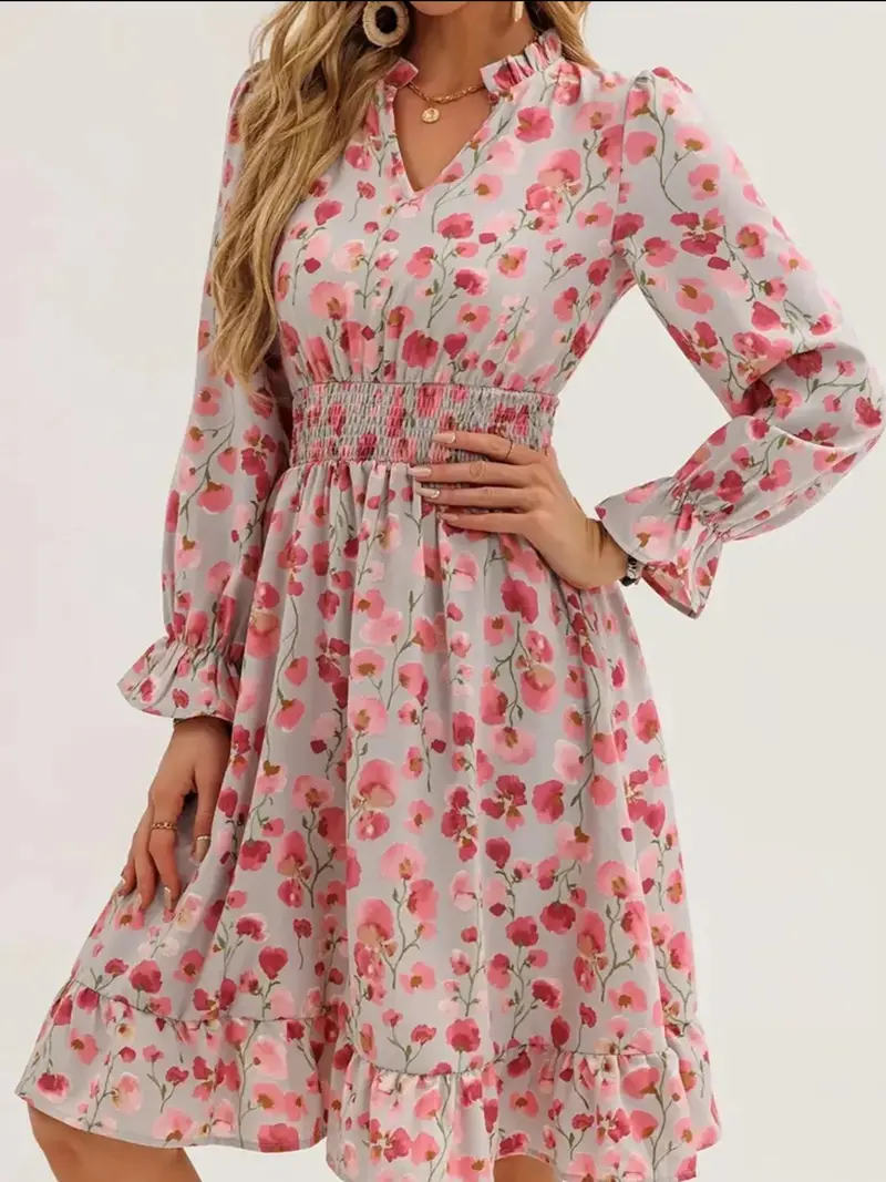 Floral Print Flounce Sleeve Ruffle Hem Dress 3