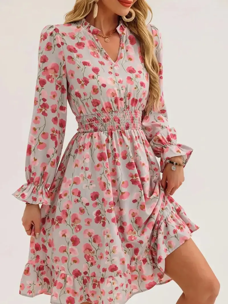 Floral Print Flounce Sleeve Ruffle Hem Dress 4