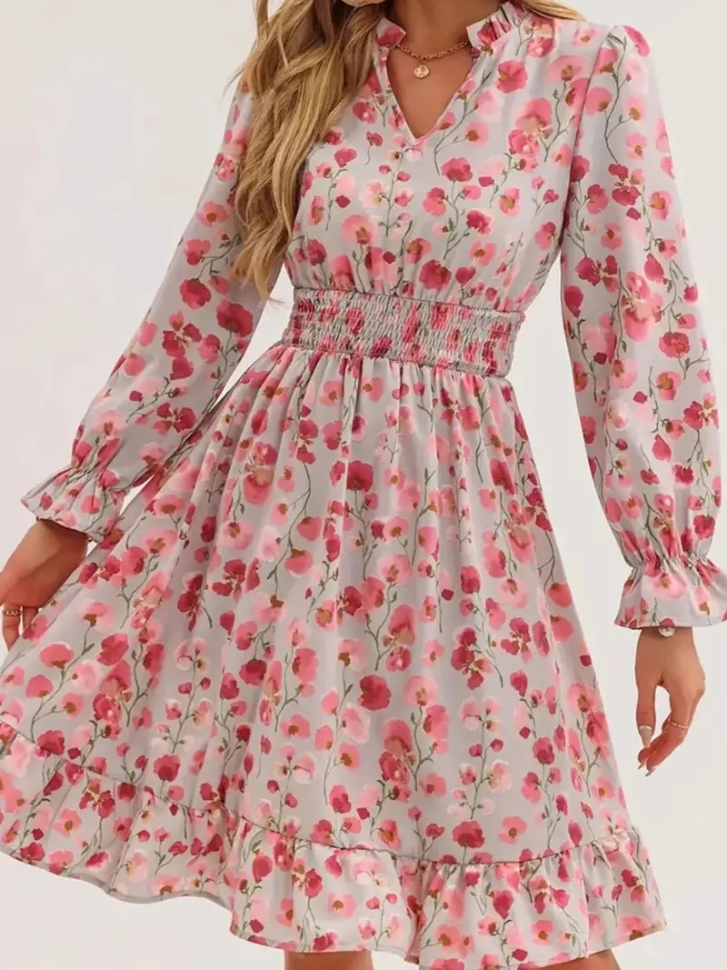 Floral Print Flounce Sleeve Ruffle Hem Dress 6