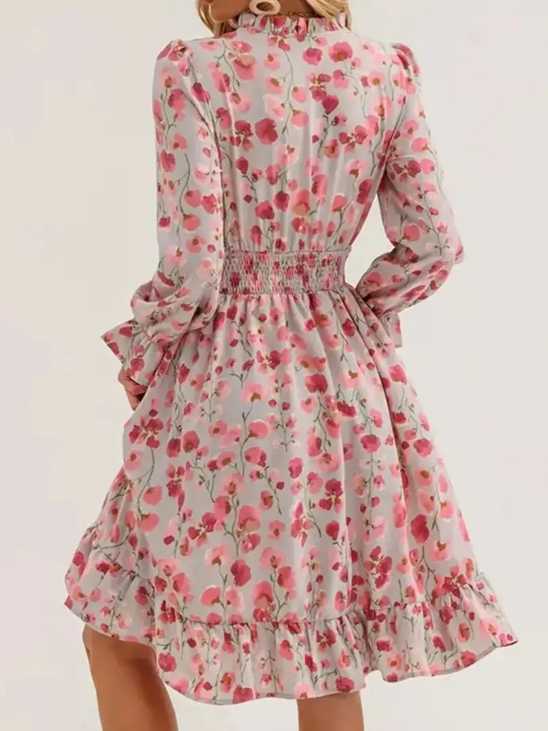 Floral Print Flounce Sleeve Ruffle Hem Dress 7