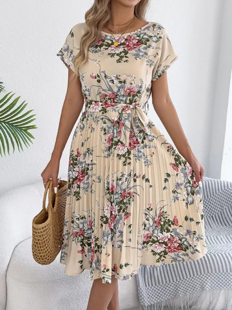 Floral Print Pleated A-Line Midi Dress 1