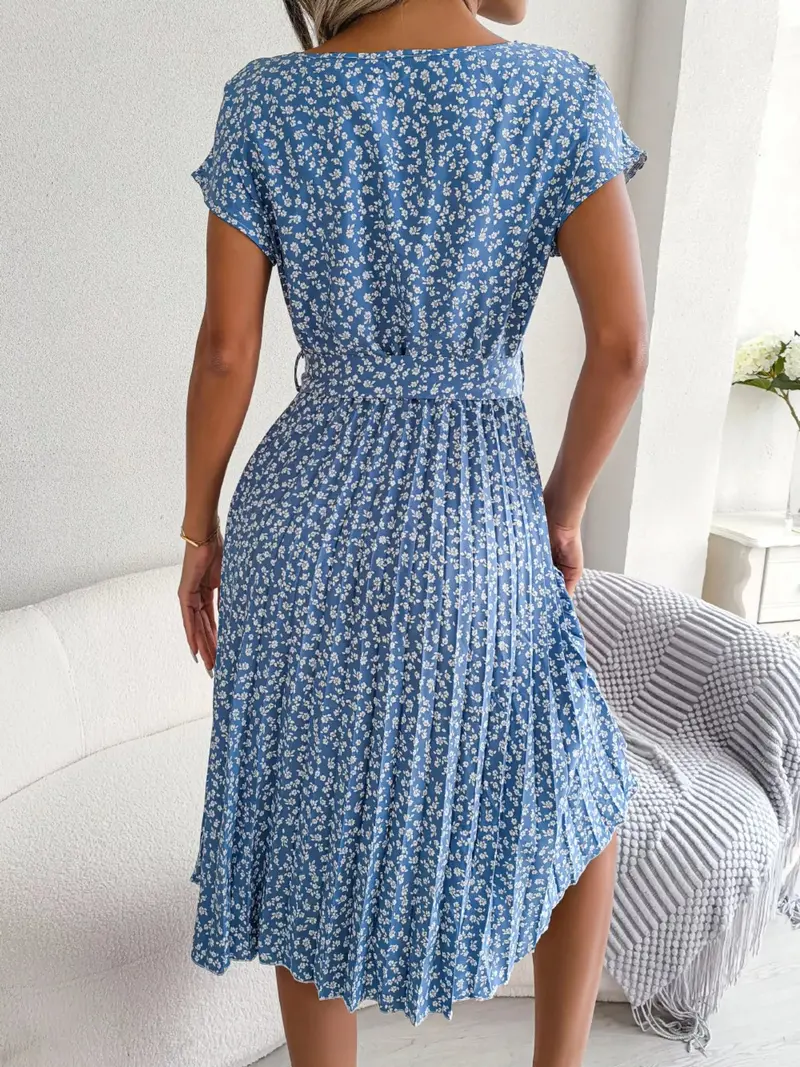 Floral Print Pleated Midi Dress With Belt 2