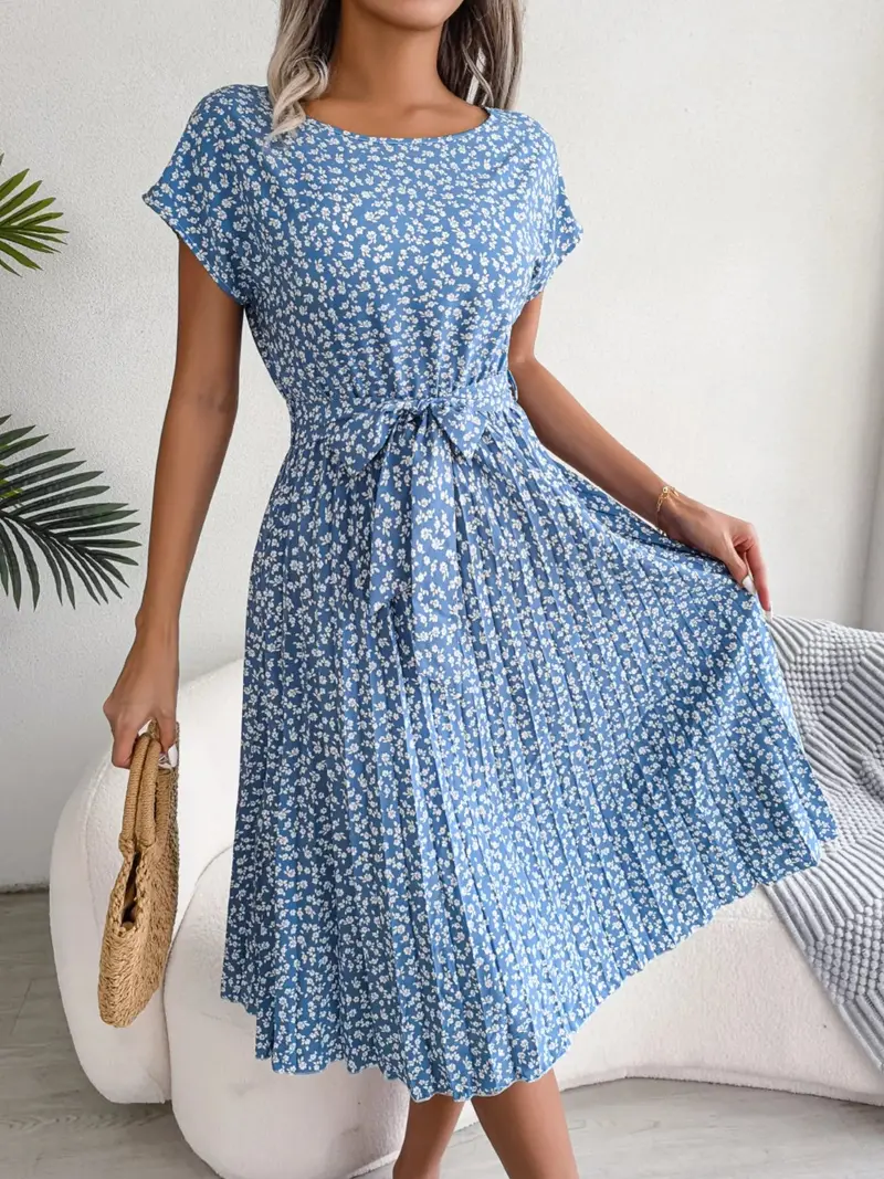 Floral Print Pleated Midi Dress With Belt 3