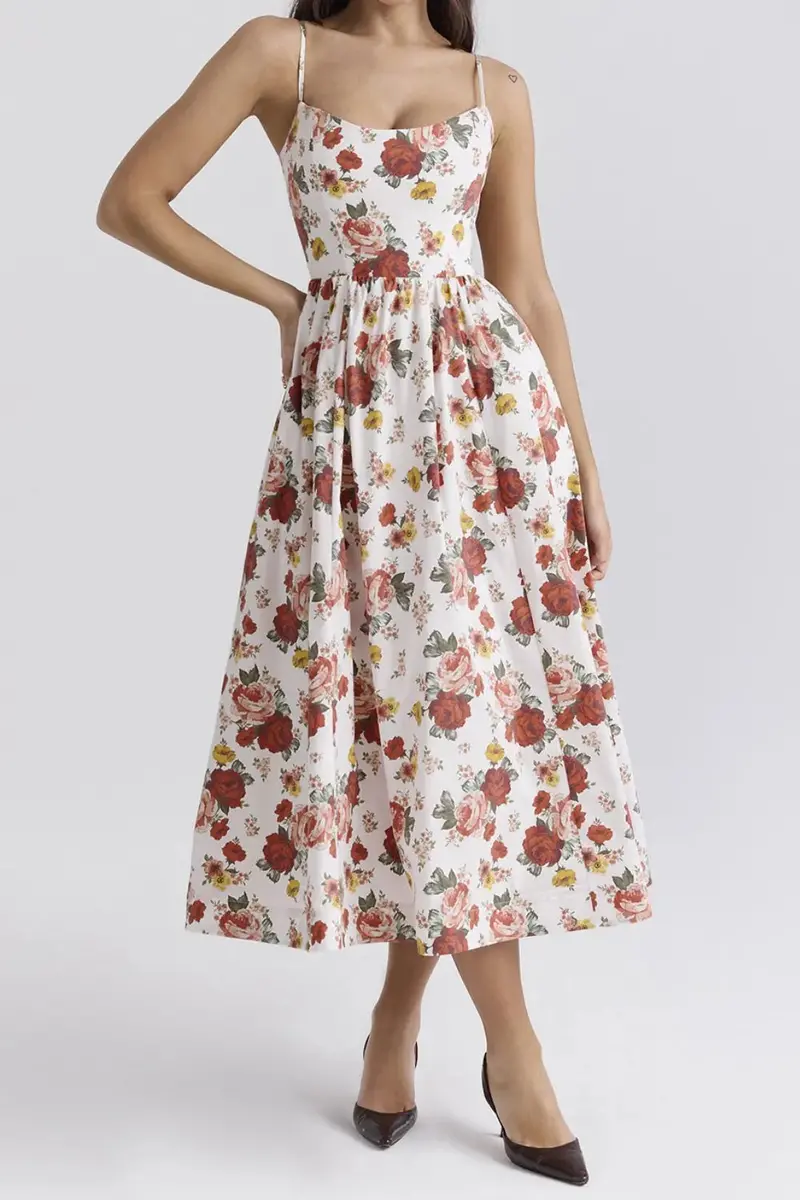Floral Print Spaghetti Strap Midi Dress 1