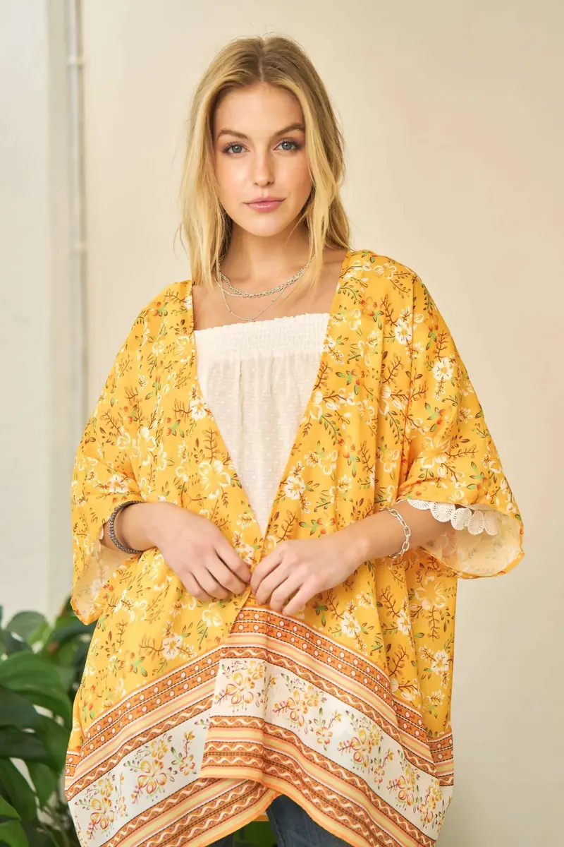 Floral Printed Short Sleeve Loose Fit Kimono Cover Up 3