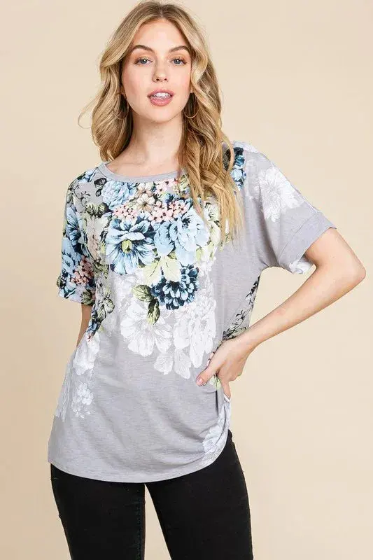 Floral Round Neck Short Sleeve T-Shirt 1