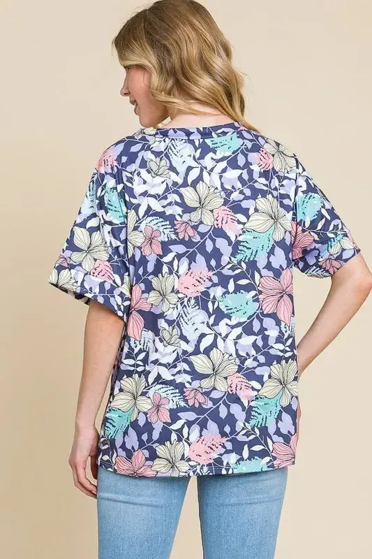 Floral Round Neck Short Sleeve T-Shirt 2