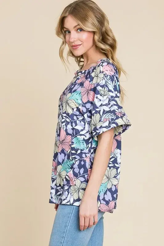 Floral Round Neck Short Sleeve T-Shirt 3