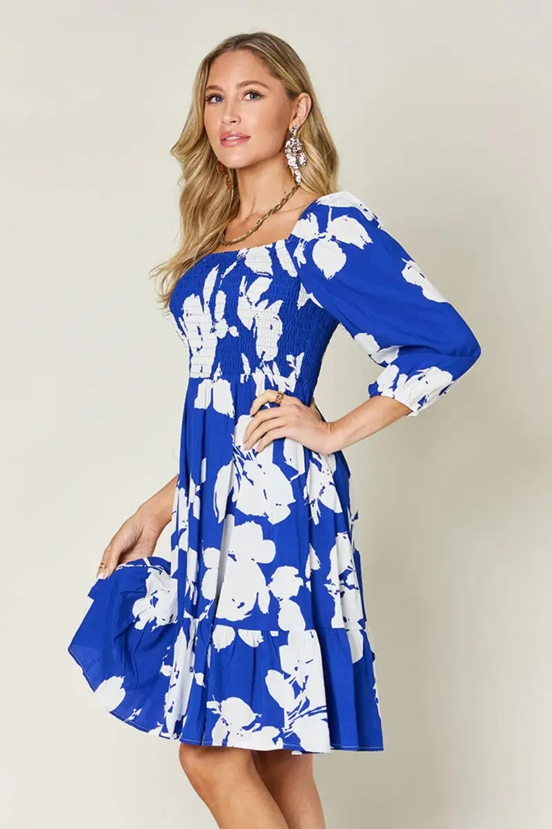 Floral Ruffle Hem Smocked Dress With Pockets 2