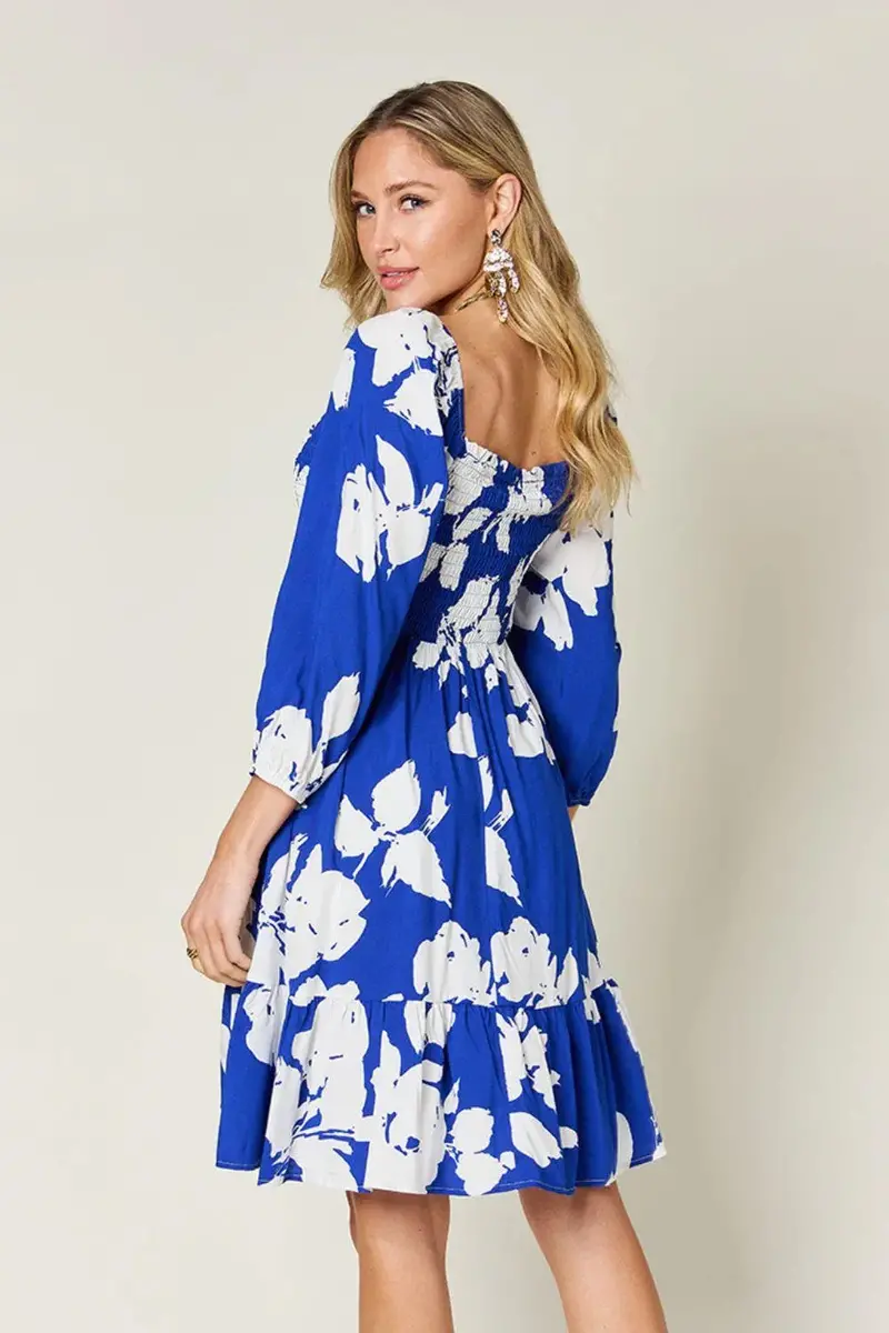 Floral Ruffle Hem Smocked Dress With Pockets 3