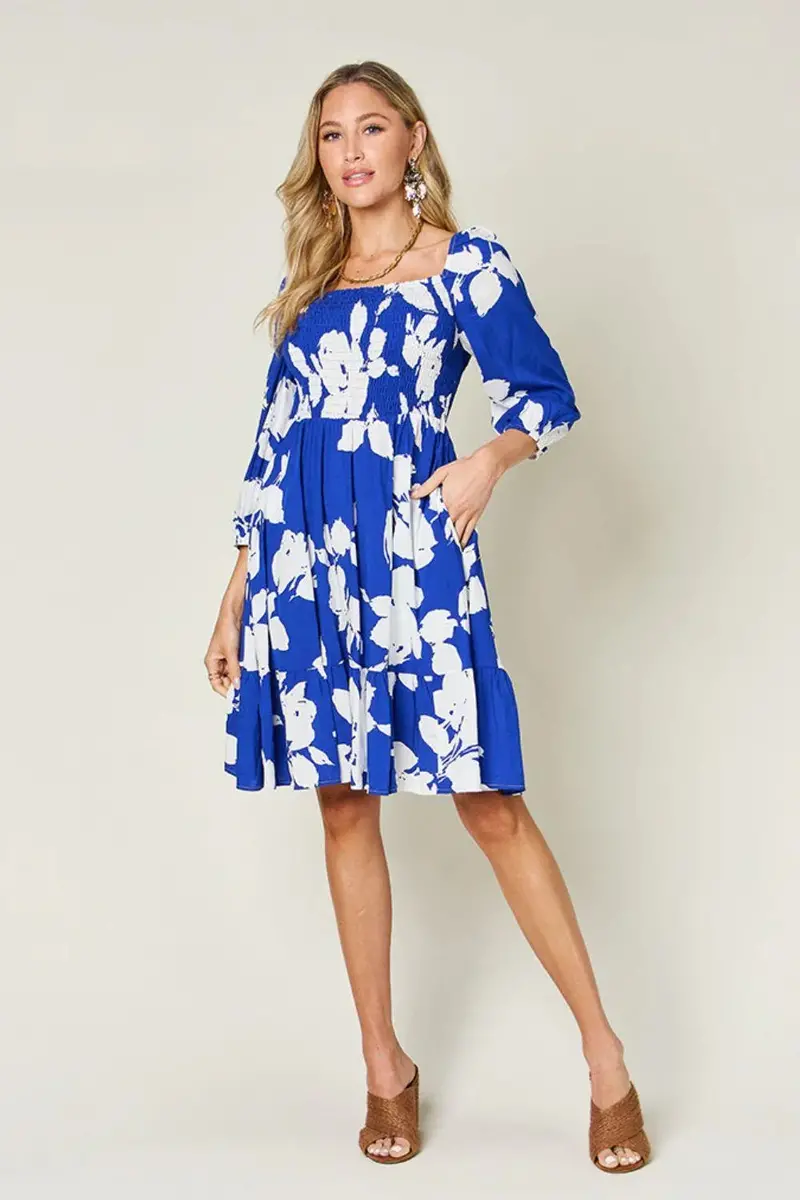 Floral Ruffle Hem Smocked Dress With Pockets 5