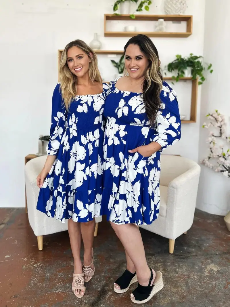Floral Ruffle Hem Smocked Dress With Pockets 6