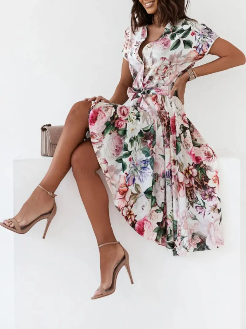 Floral Short Sleeve Midi Dress 1