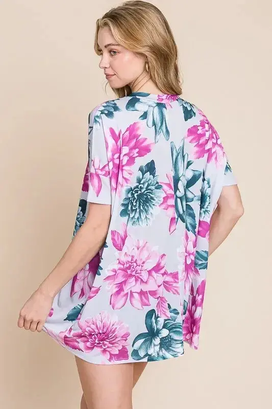 Floral V-Neck Short Sleeve T-Shirt 2