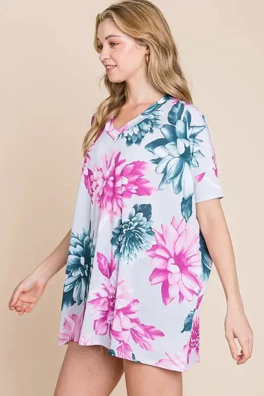 Floral V-Neck Short Sleeve T-Shirt 3