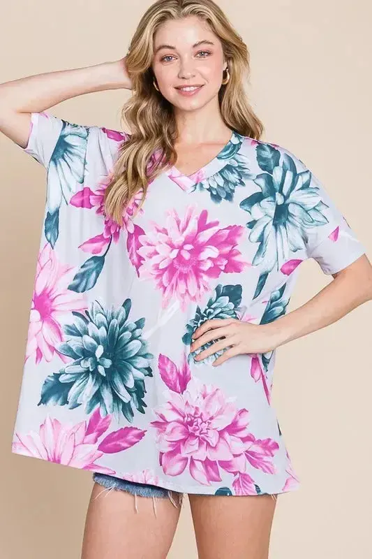 Floral V-Neck Short Sleeve T-Shirt 4