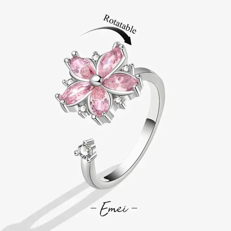 Floral Zircon Rotatable Stress-Relief Ring. 1