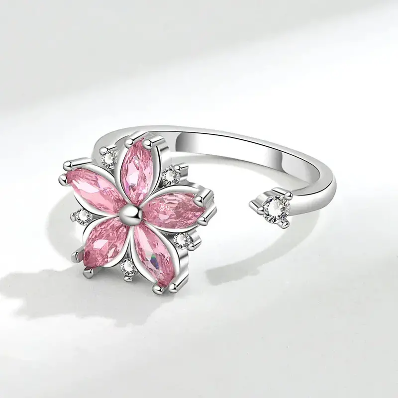 Floral Zircon Rotatable Stress-Relief Ring. 2
