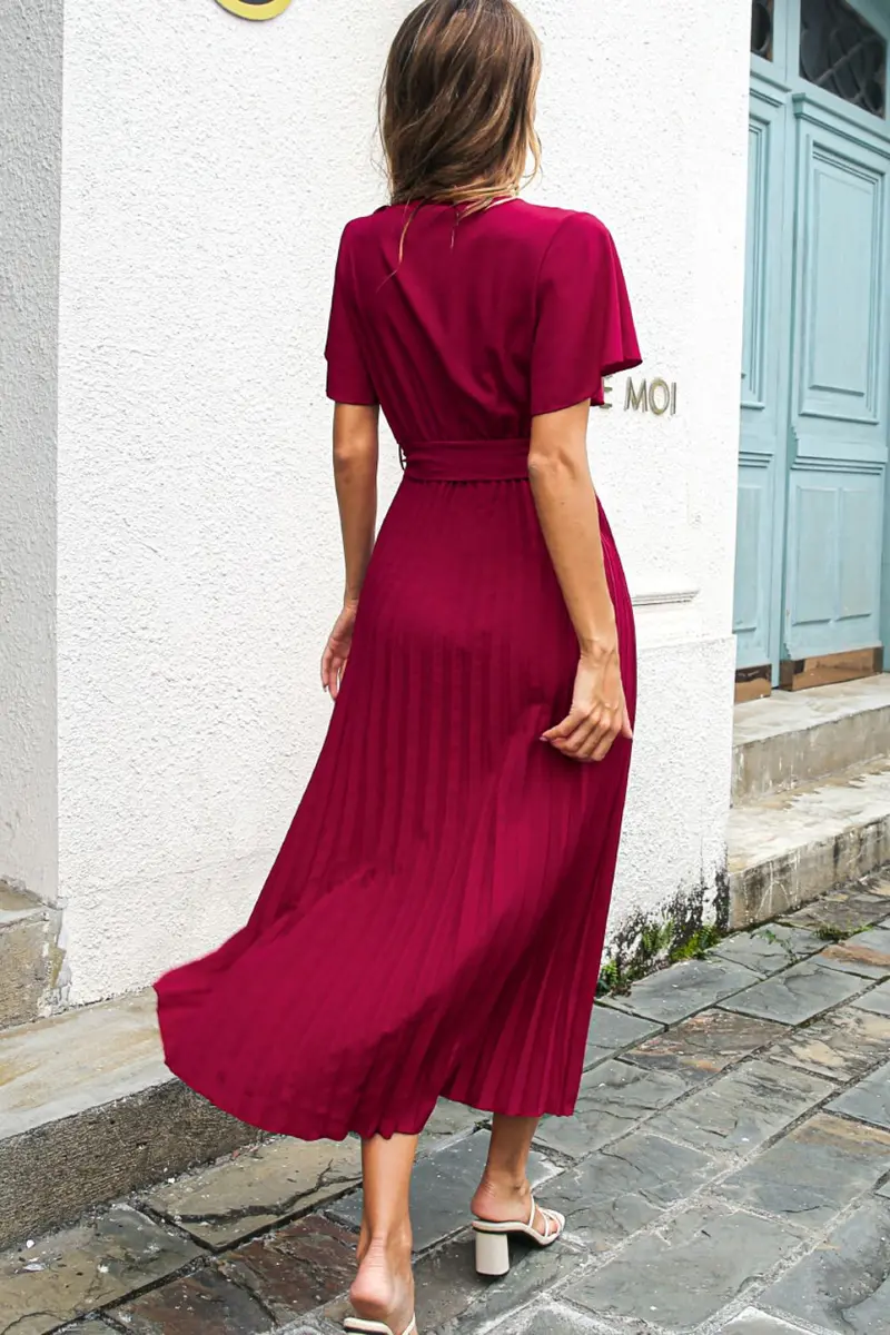Flutter Sleeve Belted Surplice Midi Dress 6