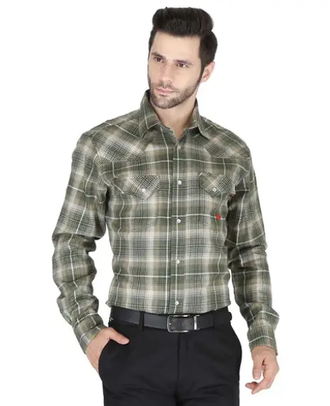 Forge Fr Men's Sage Green Plaid Long Sleeve Shirt - Mfrplds231 1