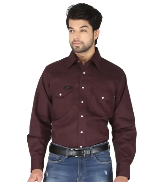 Forge Fr Snap Front Burgandy Work Shirt 1