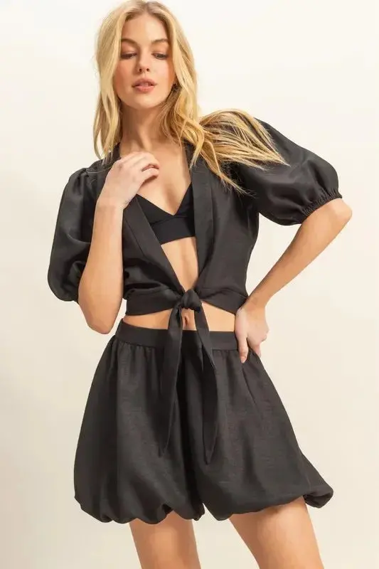 Front Tie Top And Bubble Hem Shorts 1