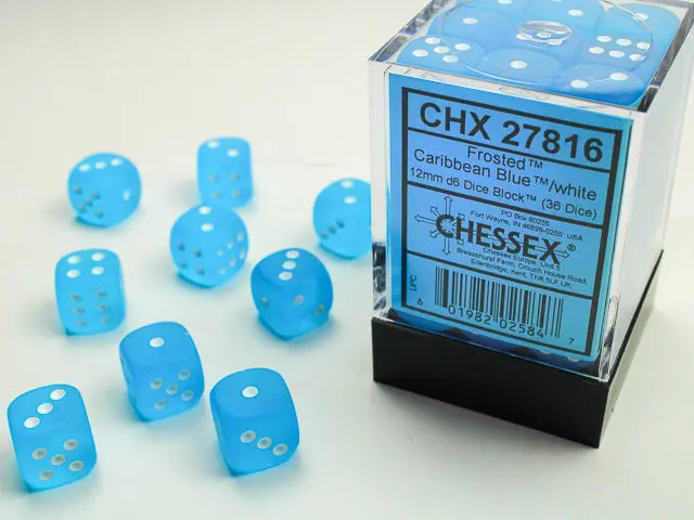 Frosted™ 12Mm D6 Caribbean Blue™/White Dice Block™ (36 Dice) 1