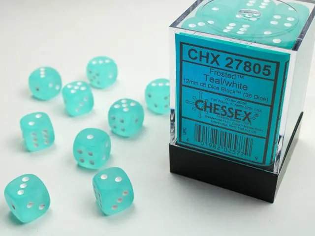 Frosted™ 12Mm D6 Teal/White Dice Block™ (36 Dice) 1