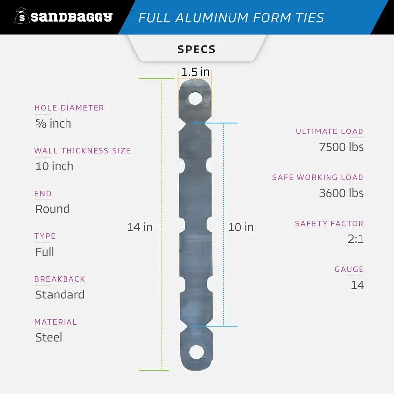 Full Aluminum Form Ties - Round End (6" - 12" Concrete Walls) 15