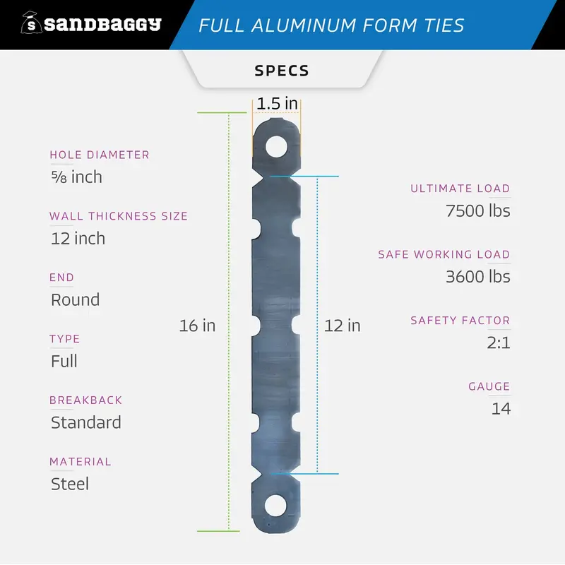 Full Aluminum Form Ties - Round End (6" - 12" Concrete Walls) 21