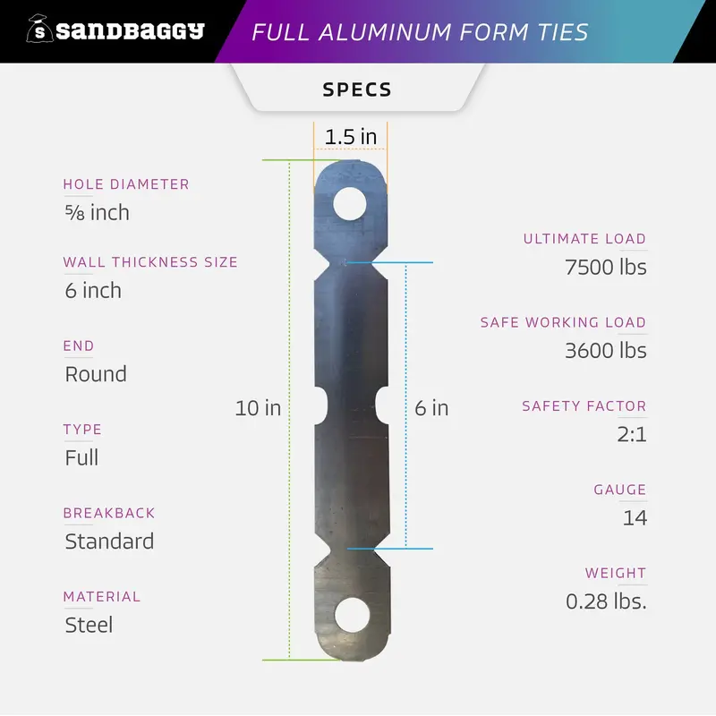 Full Aluminum Form Ties - Round End (6" - 12" Concrete Walls) 3