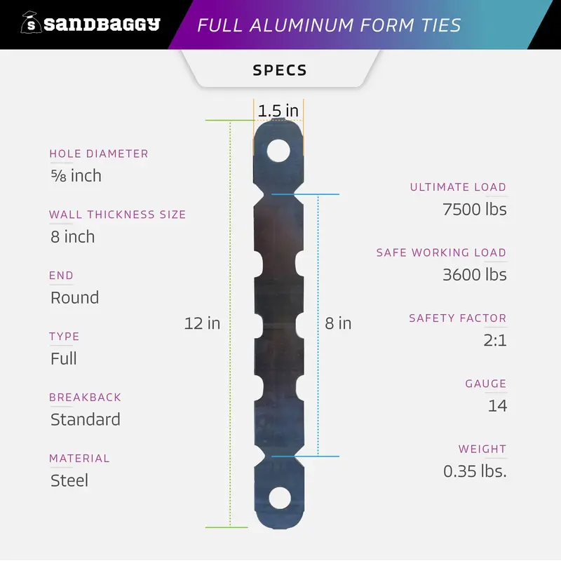 Full Aluminum Form Ties - Round End (6" - 12" Concrete Walls) 9