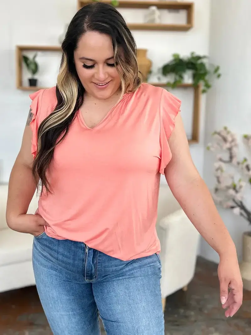 Full Size Bamboo Notched Ruffled Short Sleeve T-Shirt 11