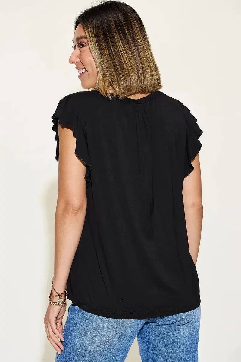 Full Size Bamboo Notched Ruffled Short Sleeve T-Shirt 14