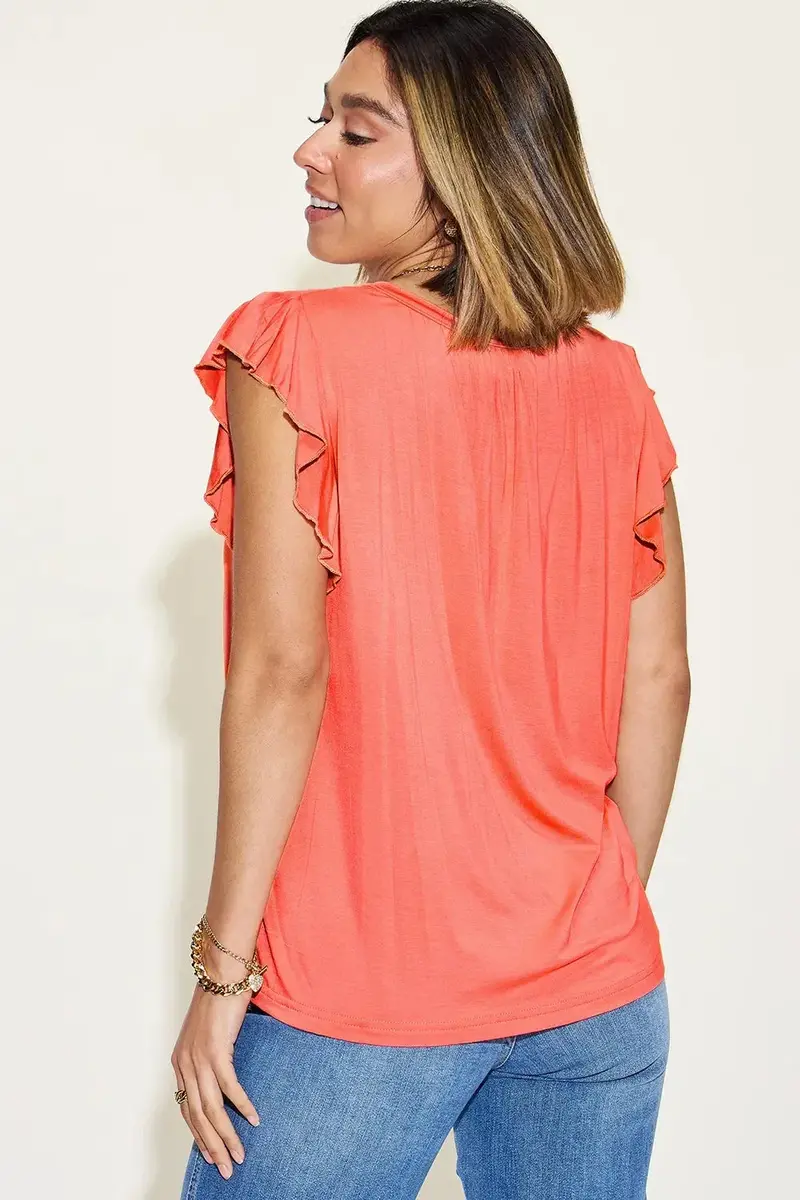 Full Size Bamboo Notched Ruffled Short Sleeve T-Shirt 18