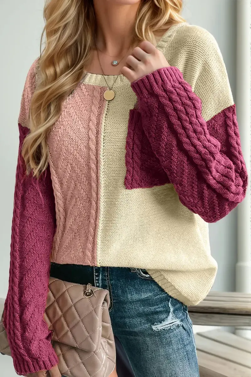 Full Size Color Block Drop Shoulder Sweater 1