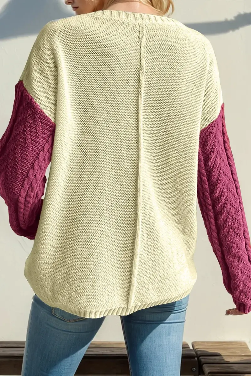 Full Size Color Block Drop Shoulder Sweater 2