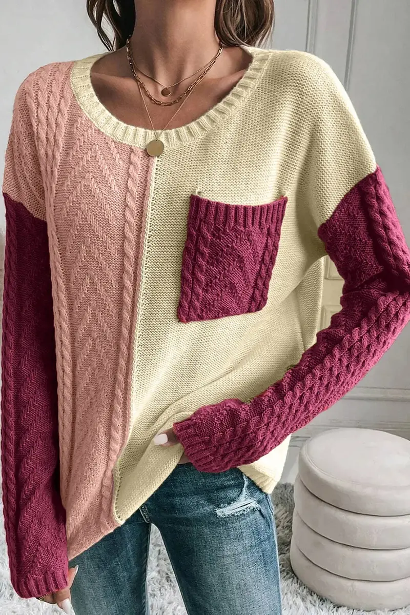 Full Size Color Block Drop Shoulder Sweater 3