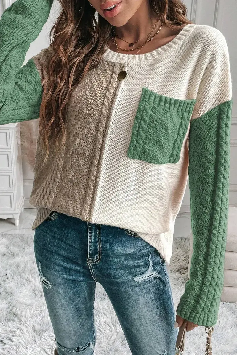 Full Size Color Block Drop Shoulder Sweater 4